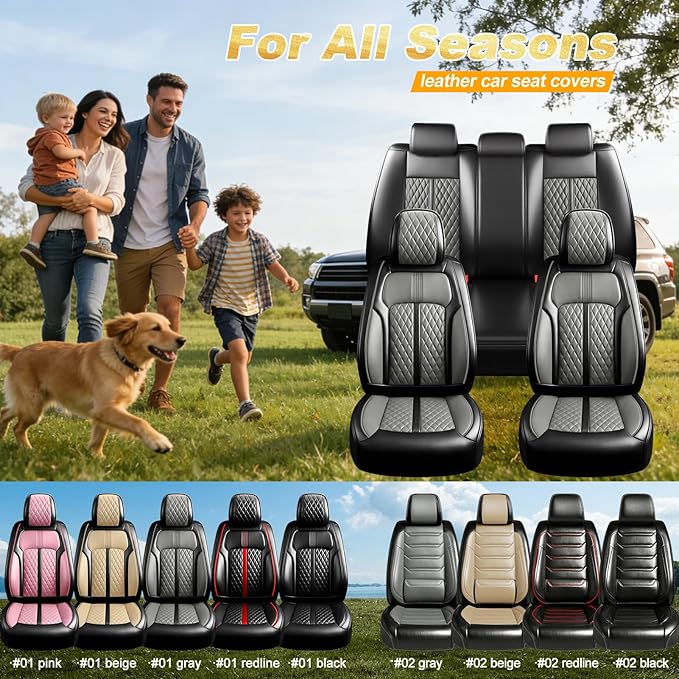 Fit CRV Car Seat Covers for Select Honda CR-V 2011-2026 - Premium Full Coverage Leather, Airbag Compatible, Waterproof & All Weather Seat Protector, Airbag Compatible, Front Pair Black+Gray