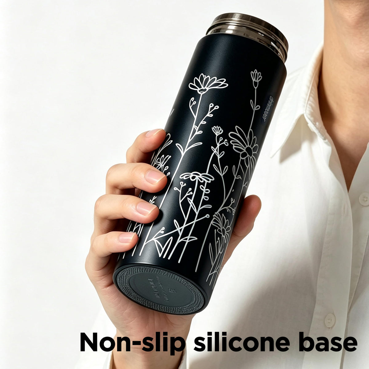 drinmoaer Tea Thermos with Infuser for Hot and Cold Infusions - Stainless Steel - Tea Infuser Bottle - Leakproof Travel Mug with Filter - 15oz - Black