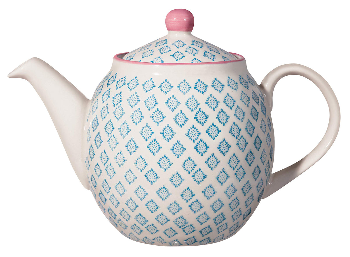 Bloomingville Ceramic Teapot Patrizia – 40 fl oz Blue Stoneware Teapot with Built-In Leaf Strainer – Colorful Handmade Pot for Loose Leaf Tea – Dishwasher & Microwave Safe – Scandinavian Design