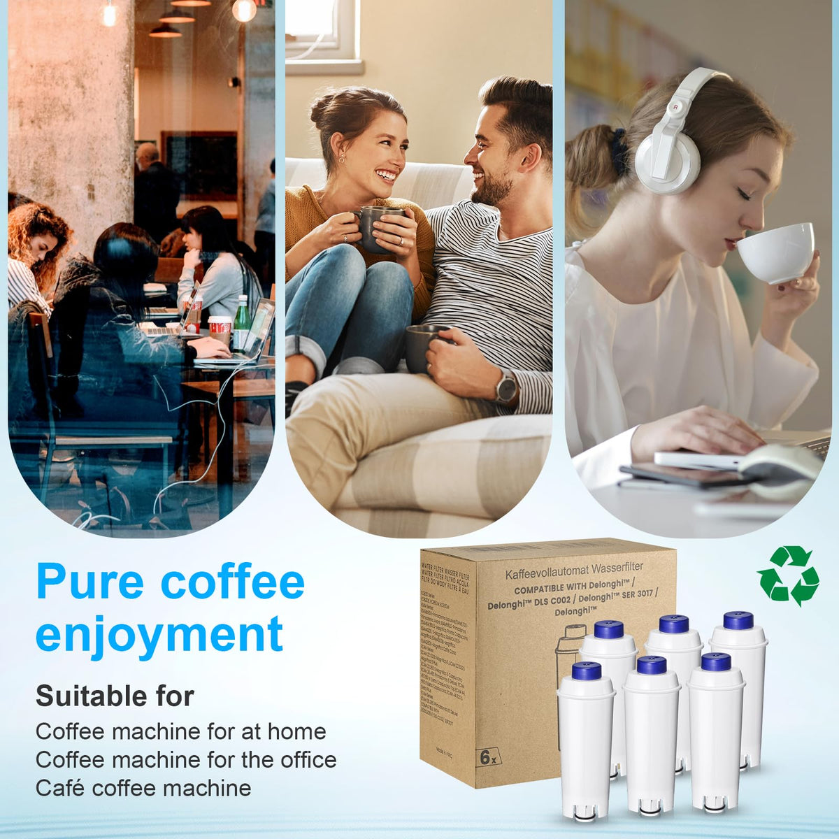 Mutital DLSC002 Coffee Filter, DeLonghi Replacement, Carbon Softener, 6pcs