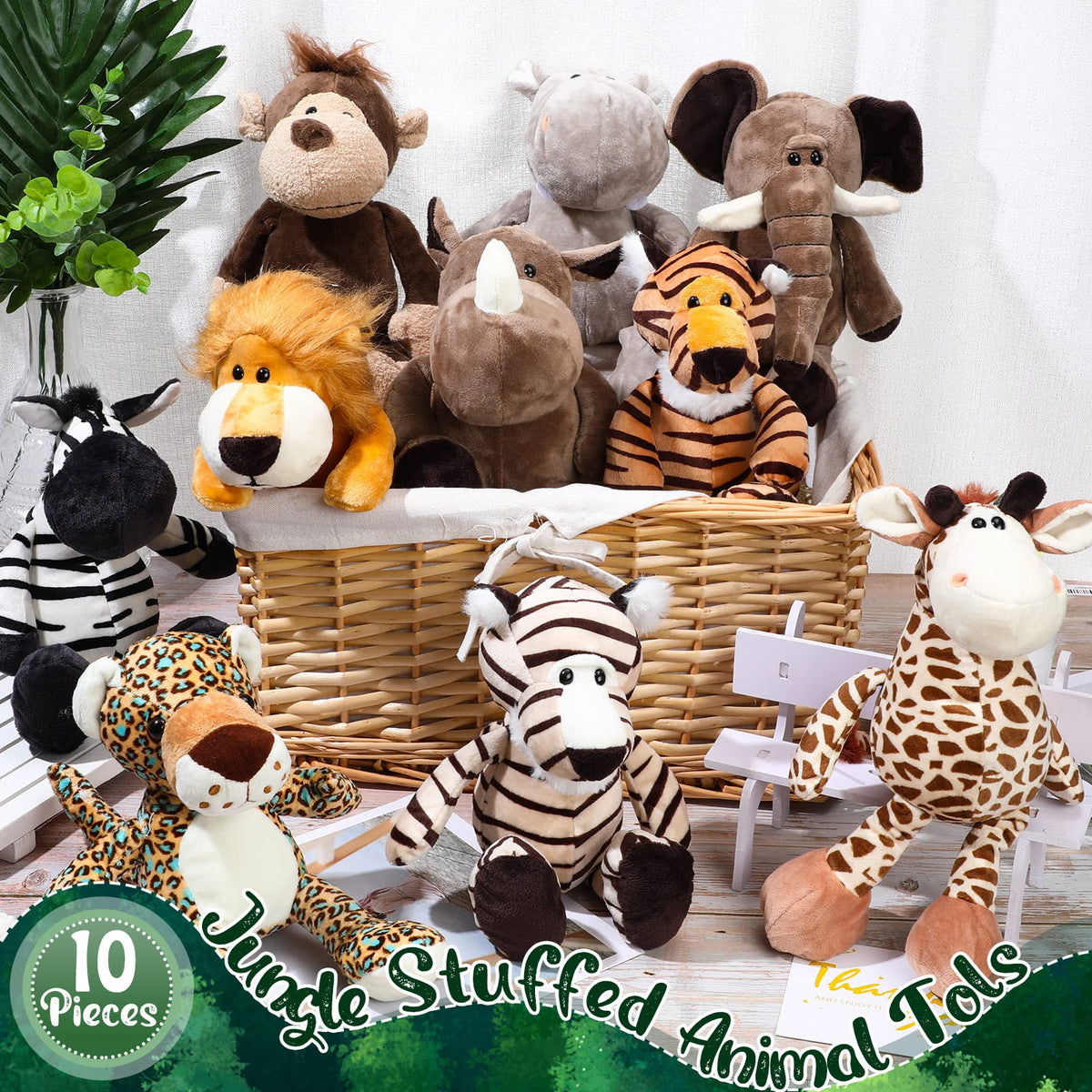 HyDren 9 in Safari Animals Plush Stuffed Zoo Toys Bulk, Classic