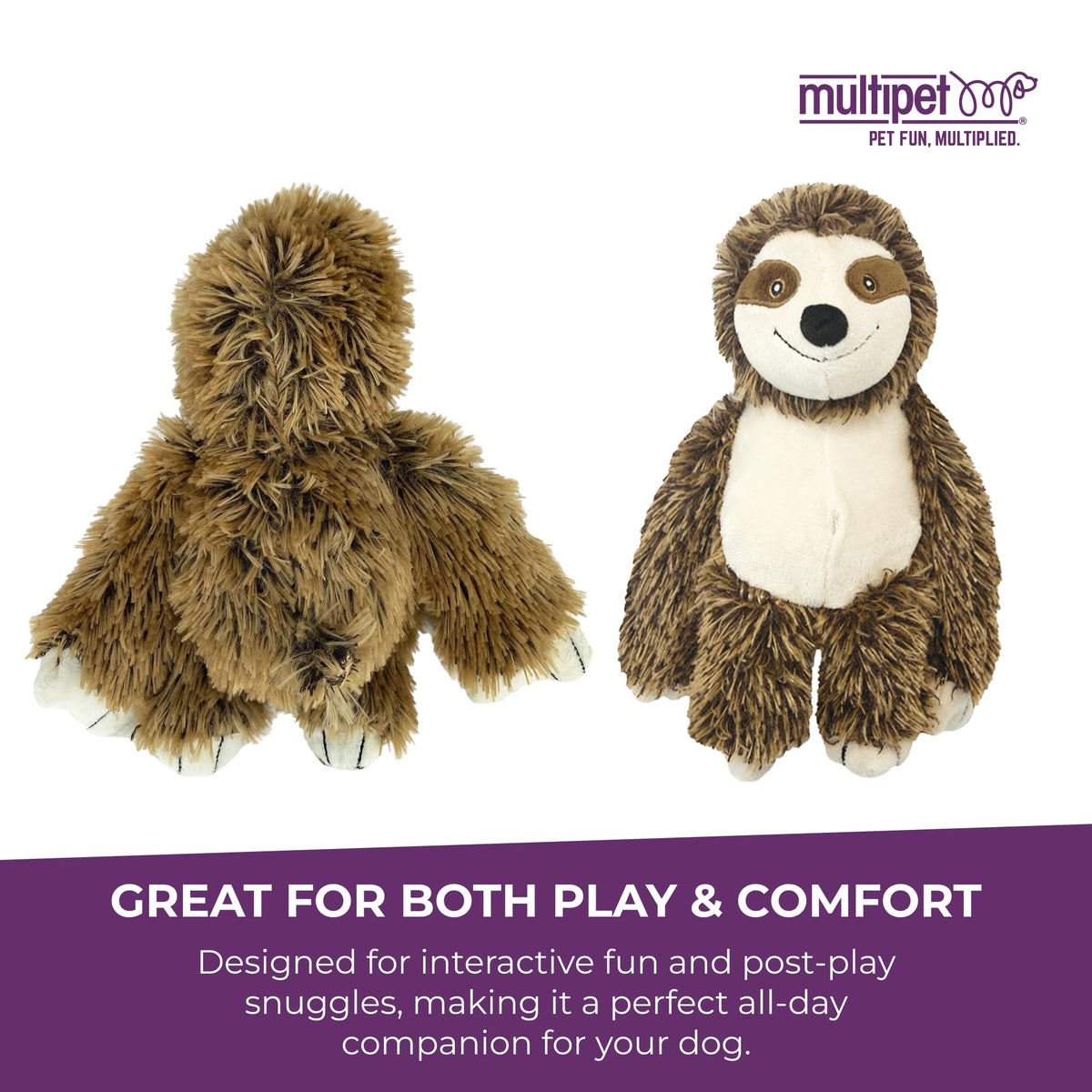 Multipet Bark Buddies Sloth Dog Plush Toy - Squeaky Dog Toy for All Dogs - Extra Soft Plush Dog Toy - Stuffed Animal Dog Toy for Cuddling & Playing - Cute Dog Pet Toy (10")