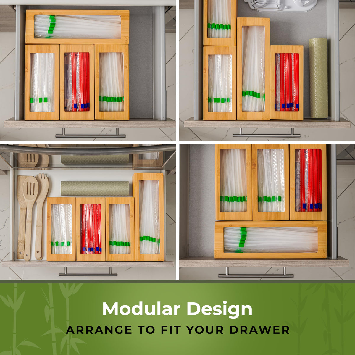 Bamboo Storage Bag Organizer for Kitchen Drawer, Plastic Baggie Organizer