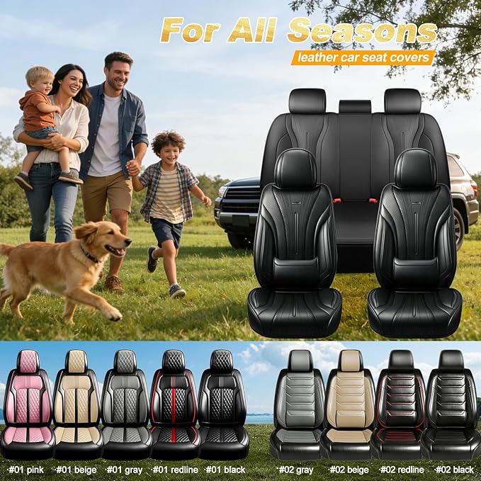 Fit CRV Car Seat Covers (Front Pair) for Select Honda CR-V 2011-2026 - Premium Full Coverage Leather, Airbag Compatible, Waterproof & All Weather Breathable Seat Cushion Protector, Black