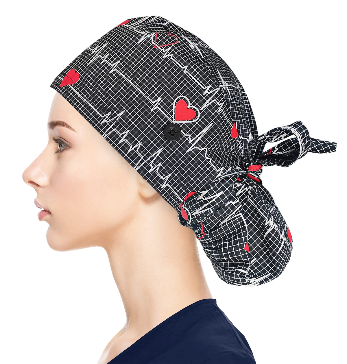 Fesciory Adjustable Working Caps With Button & Sweatband, Women Ponytail Pouch Hats, Long Hair (Black Ecg)