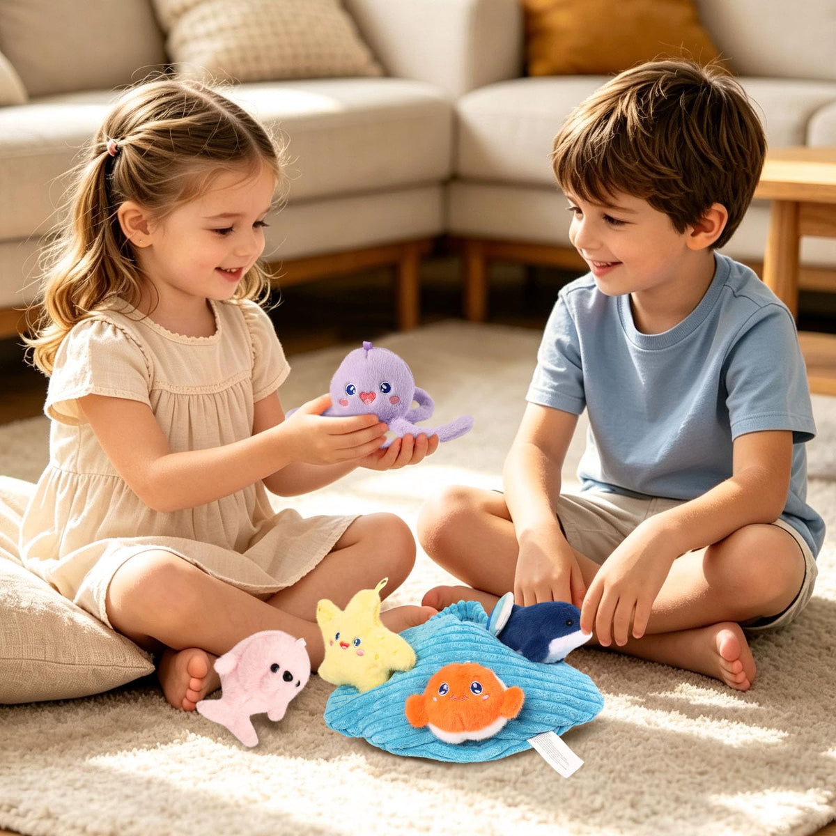 MIAODAM Ocean Sea Stuffed Animal Plush Set, 6Pcs Soft Sea Creature Plushies