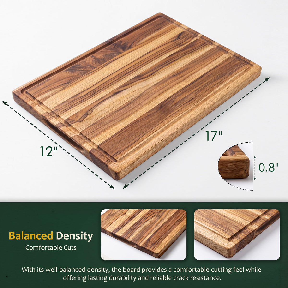 Large Teak Wooden Cutting Boards for Kitchen, Solid Wood Cutting Board Set - Charcuterie & Chopping Butcher Block for Meat - Kitchen Gadgets Gift