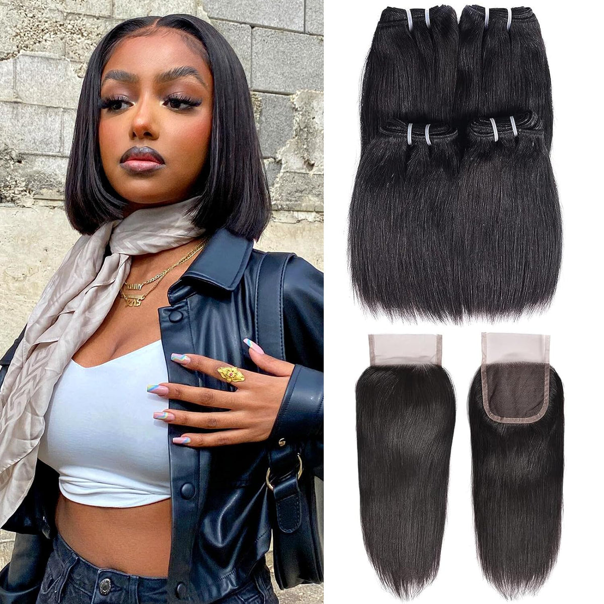 Liang Dian Brazilian Short Human Hair Bundles Natural Color 8 Inch 4 Bundles With 10'' Closure 12A Brazilian Virgin Hair 100% Un