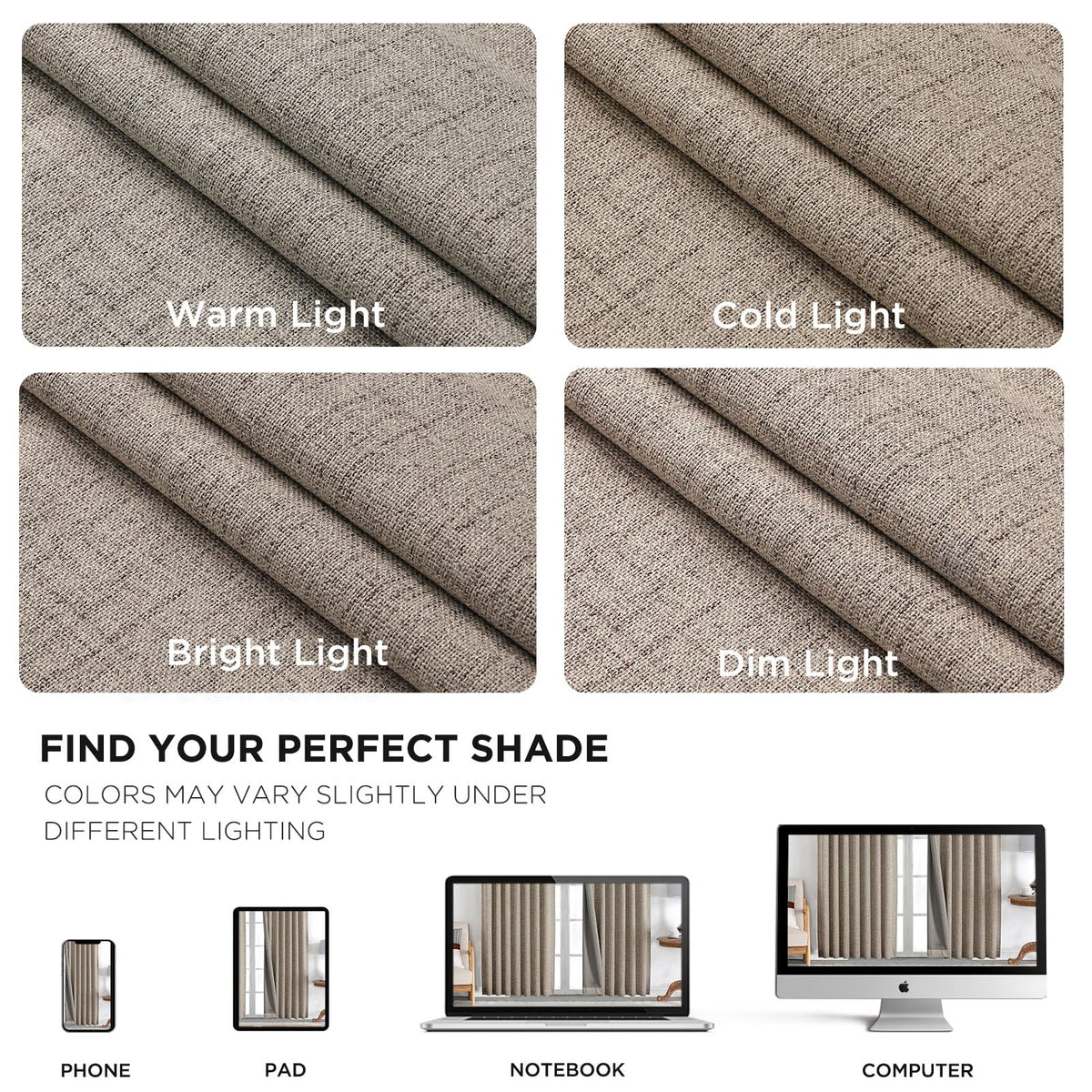 Joydeco 100% Blackout Curtains for Bedroom,Natural Linen Curtains, Thermal Insulated Linen Light Blocking Drapes, Rod Pocket & Back Tabs, Darkening Privacy for Living Room, 52" W x 96" L (Pack of 2)