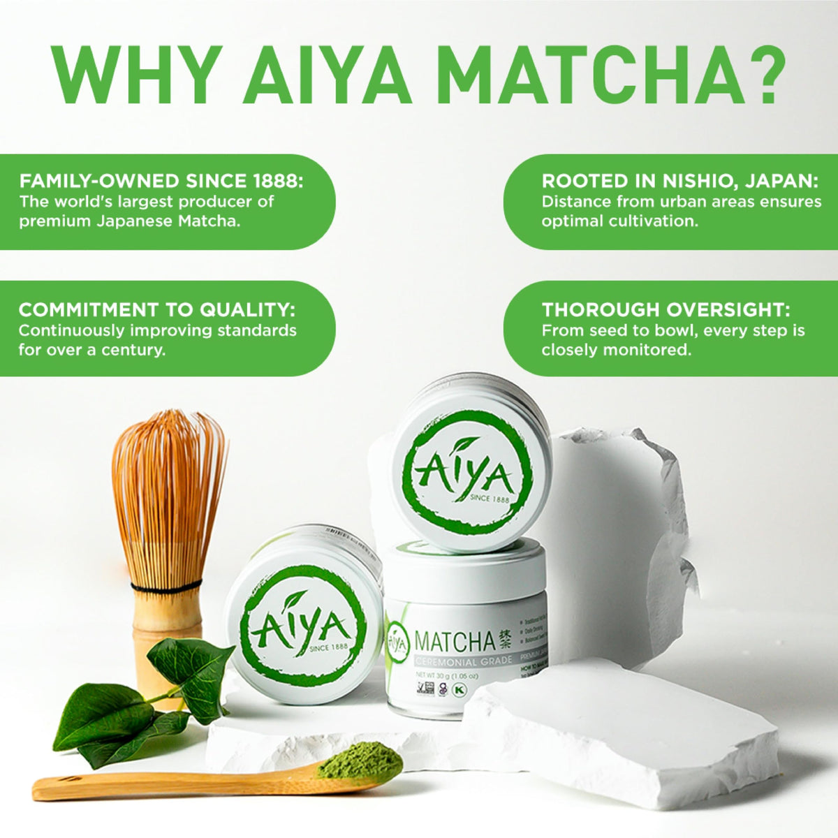 AIYA SINCE 1888 Ceremonial Grade Matcha Powder - First Harvest, 30g Tin | Vegan-Friendly, Sugar-Free, Gluten-Free