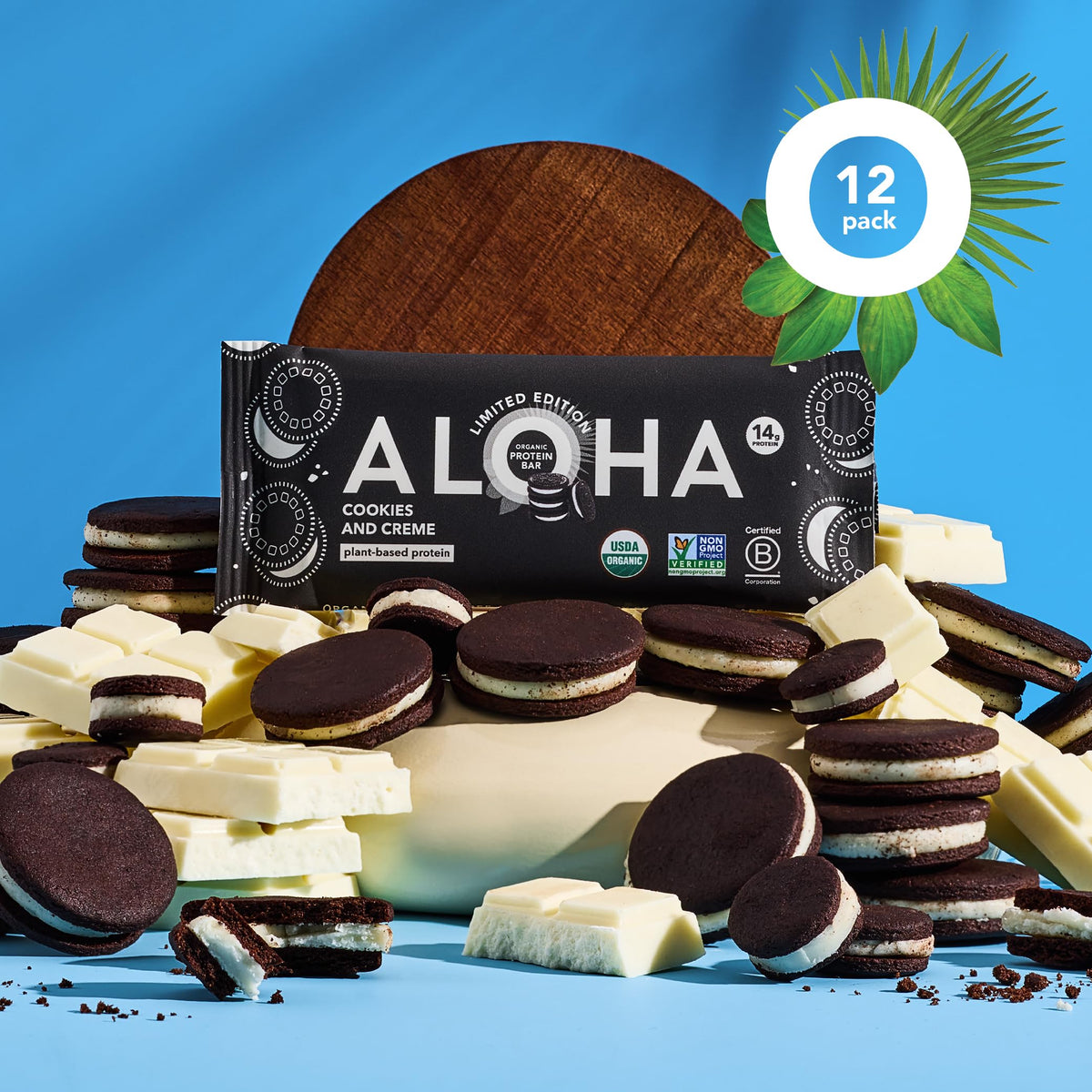 ALOHA Cookies and Creme Plant-Based Protein Bars – 12 Bar Pack