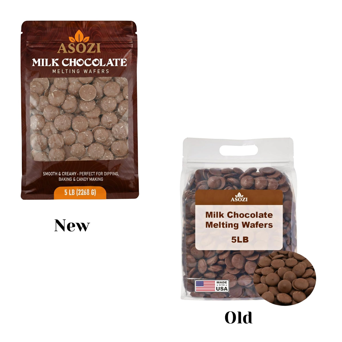 ASOZI Milk Chocolate Melting Wafers – 5 lb Bulk, Smooth Melt for Dipping, Coating & Dubai Chocolate Bars