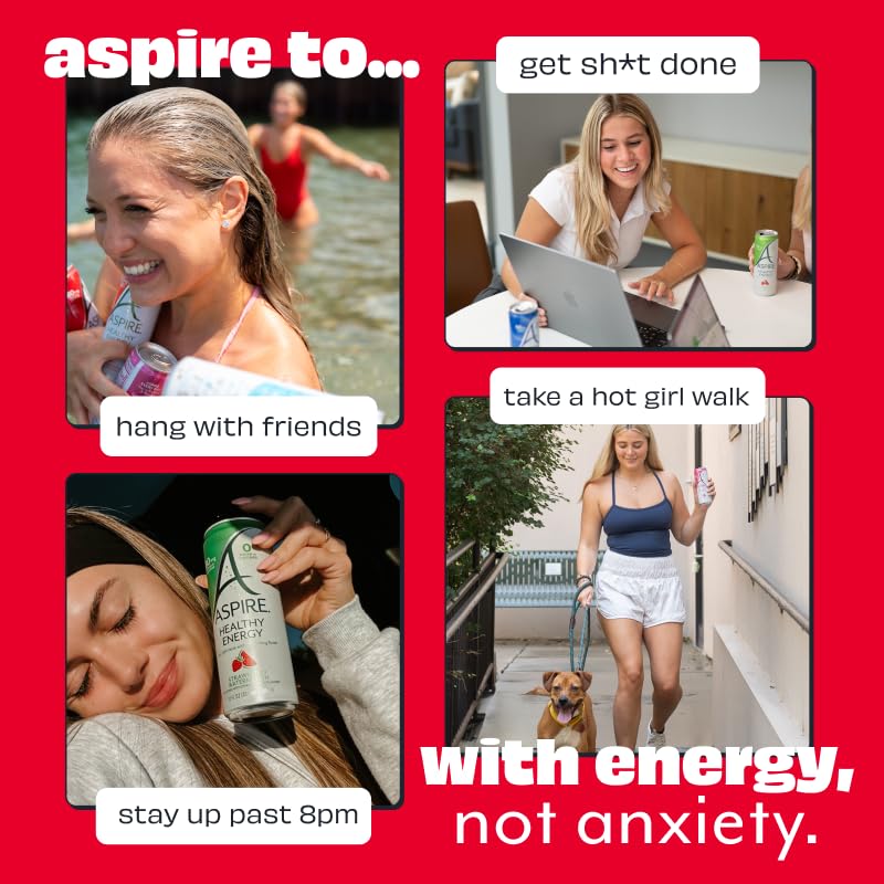 ASPIRE Sweet Cherry Energy Drink – 80mg Natural Caffeine, Zero Sugar, Keto Friendly (12-Pack)