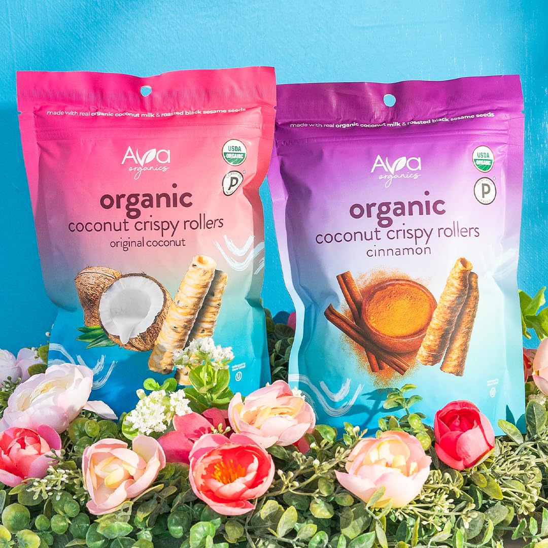 Ava Organics Cinnamon Coconut Crispy Rollers – Gluten Free, Paleo, Pack of 8 (2.8 oz each)