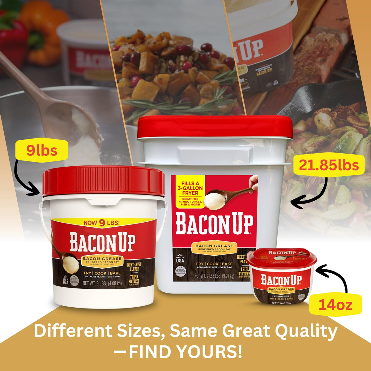 Bacon Up® Bacon Grease for Cooking – 21.85 lb Tub for Turkey Frying & Grilling
