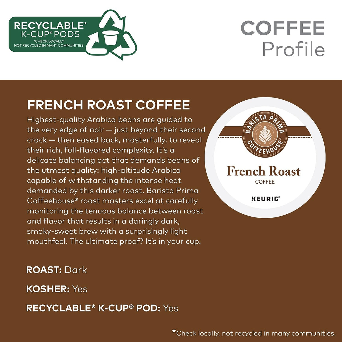Barista Prima Coffeehouse French Roast K-Cups – 96 ct | Bold European-Style Coffee Pods