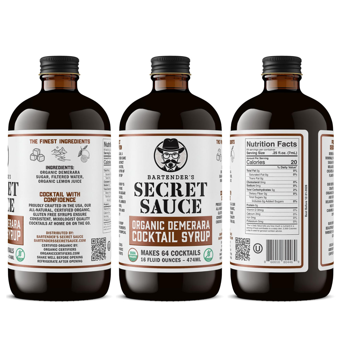 Bartender's Secret Sauce USDA Organic Demerara Syrup – 16 oz for Cocktails, Coffee & Desserts