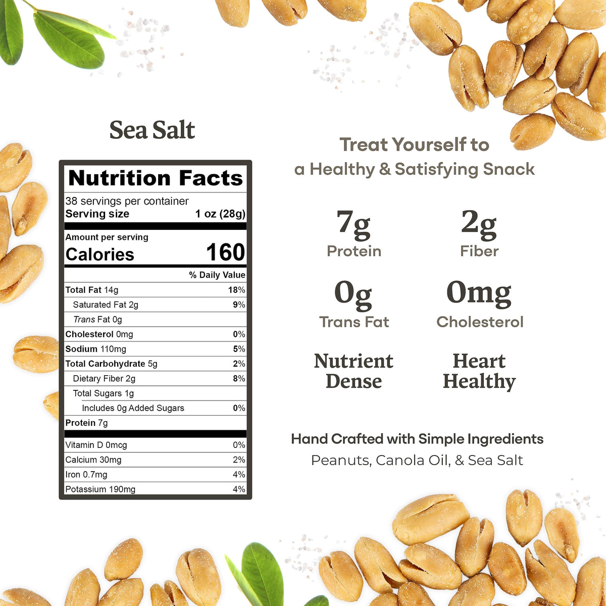 Belmont Peanuts Gourmet Sea Salt Virginia Peanuts, 38 oz – 3 Ingredients, No Preservatives, 7g Protein