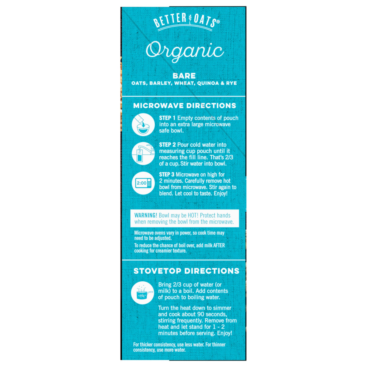 Better Oats Bare Organic Multigrain Hot Cereal Packets – Hearty Instant Oatmeal, USDA Organic, 6 Boxes of 8 Pouches