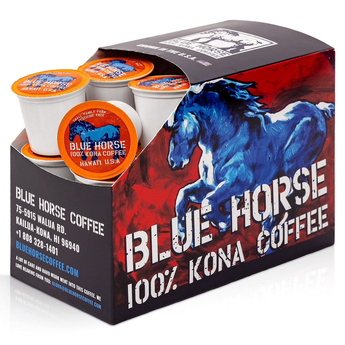 Blue Horse 100% Kona Coffee Pods | Medium Roast, 20ct | Keurig 2.0 Compatible