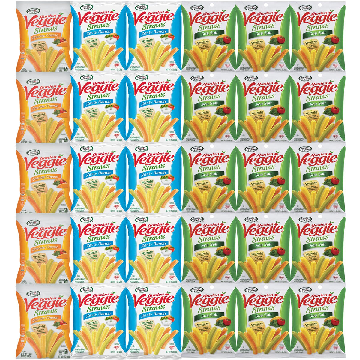 Blunon Veggie Straw Variety Pack – Garden Sea Salt, Cheddar Cheese & Zesty Ranch, 30-Count Gluten Free Snack Box