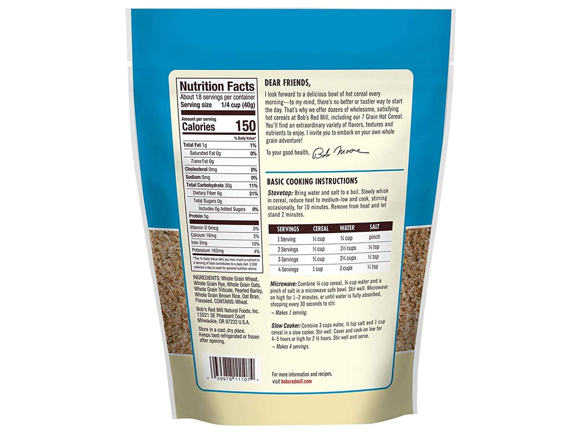 Bob's Red Mill 7 Grain Hot Cereal – 25 oz Bags (Pack of 4) | High Fiber, Protein, Whole Grains
