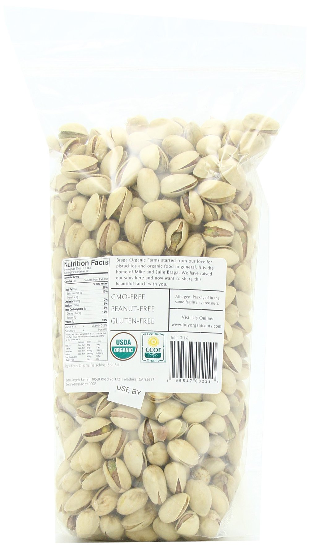 Braga Organic Farms 2 lb Inshell Pistachios – Dry Roasted & Sea Salt