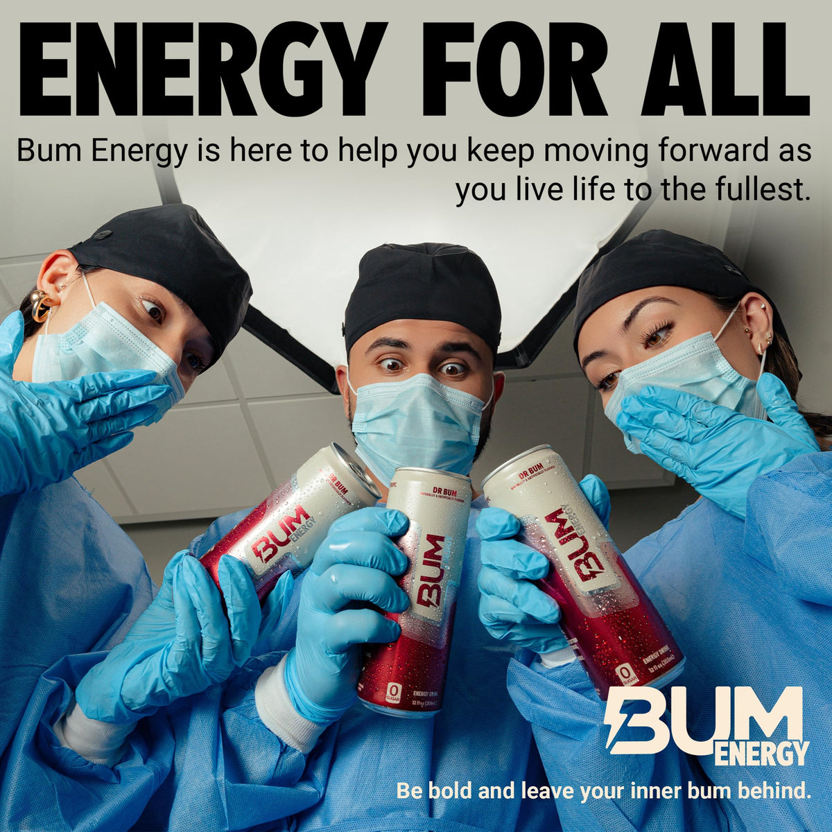 BUM Sugar-Free Energy Drink by Dr Bum – Lightly Carbonated, Natural Caffeine & Cognizin for Focus | 12 oz, 12-Pack