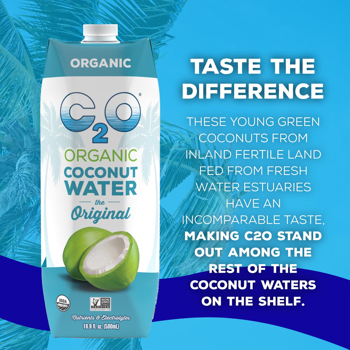 C2O Organic Coconut Water Original Flavor (12 Pack) | Fresh, Non-GMO Hydration