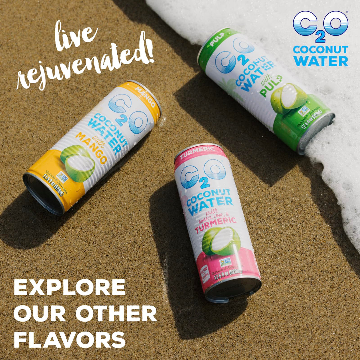 C2O Coconut Water with Pulp – Original Flavor, 15 Can Pack | Fresh Coconut Water, Natural Hydration