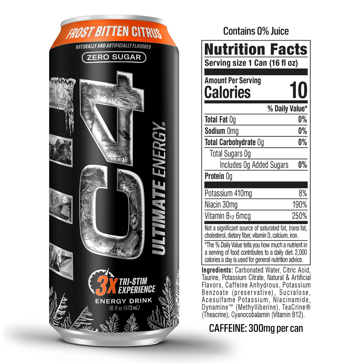 C4 Ultimate Frost Zero Sugar Energy Drink – Frost Bitten Citrus, 16oz, Pack of 12