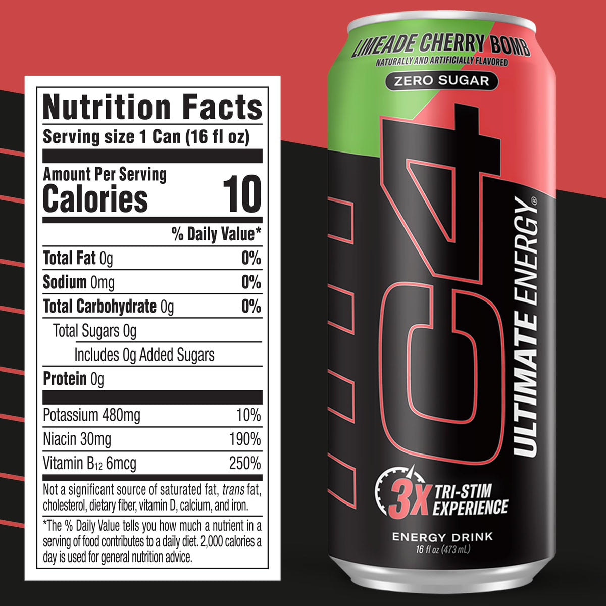 C4 Ultimate Zero Sugar Energy Drink Limeade Cherry Bomb (16oz) — Pack of 12