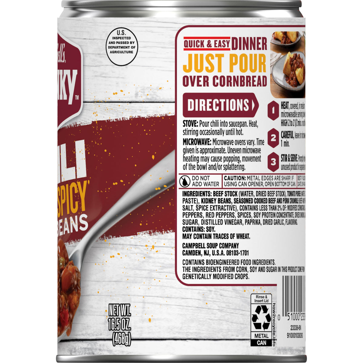 Campbell’s Chunky Hot and Spicy Chili With Beans – 16.5 oz Can (Pack of 12) | 28g Protein