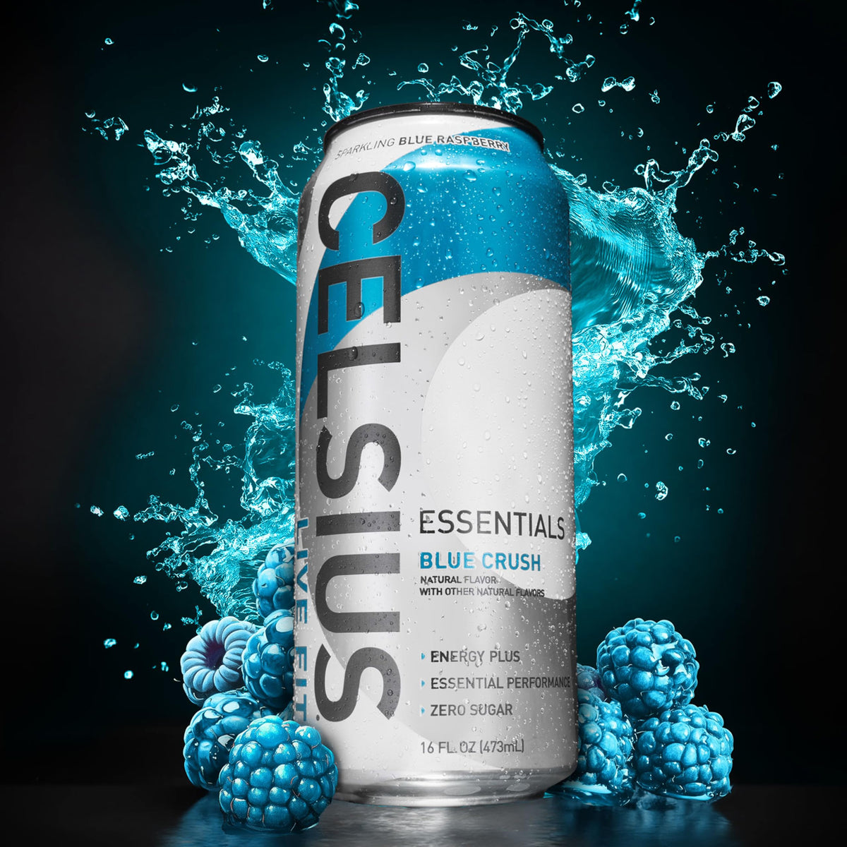 CELSIUS ESSENTIALS Sparkling Blue Crush – Sugar Free Performance Energy Drink, 16 Fl Oz (Pack of 12)