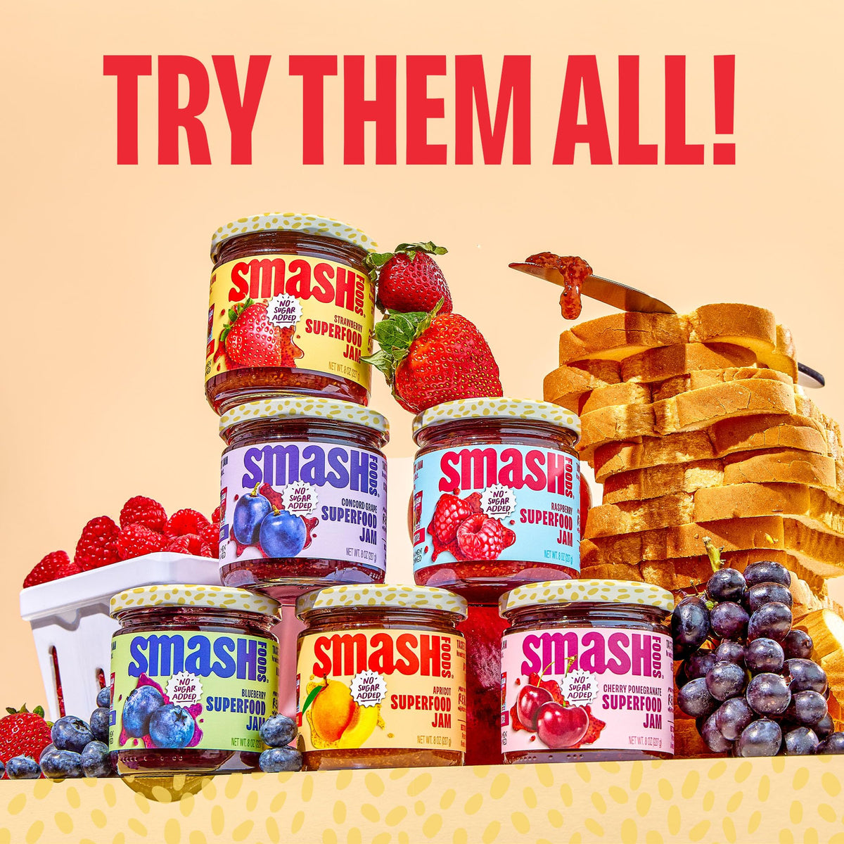 Chia Smash Smash Foods Jam – Adventure Variety 4-Pack | Low-Calorie, No Sugar Added Keto Jam with Upcycled Fruit & Chia Seeds | Vegan & Paleo