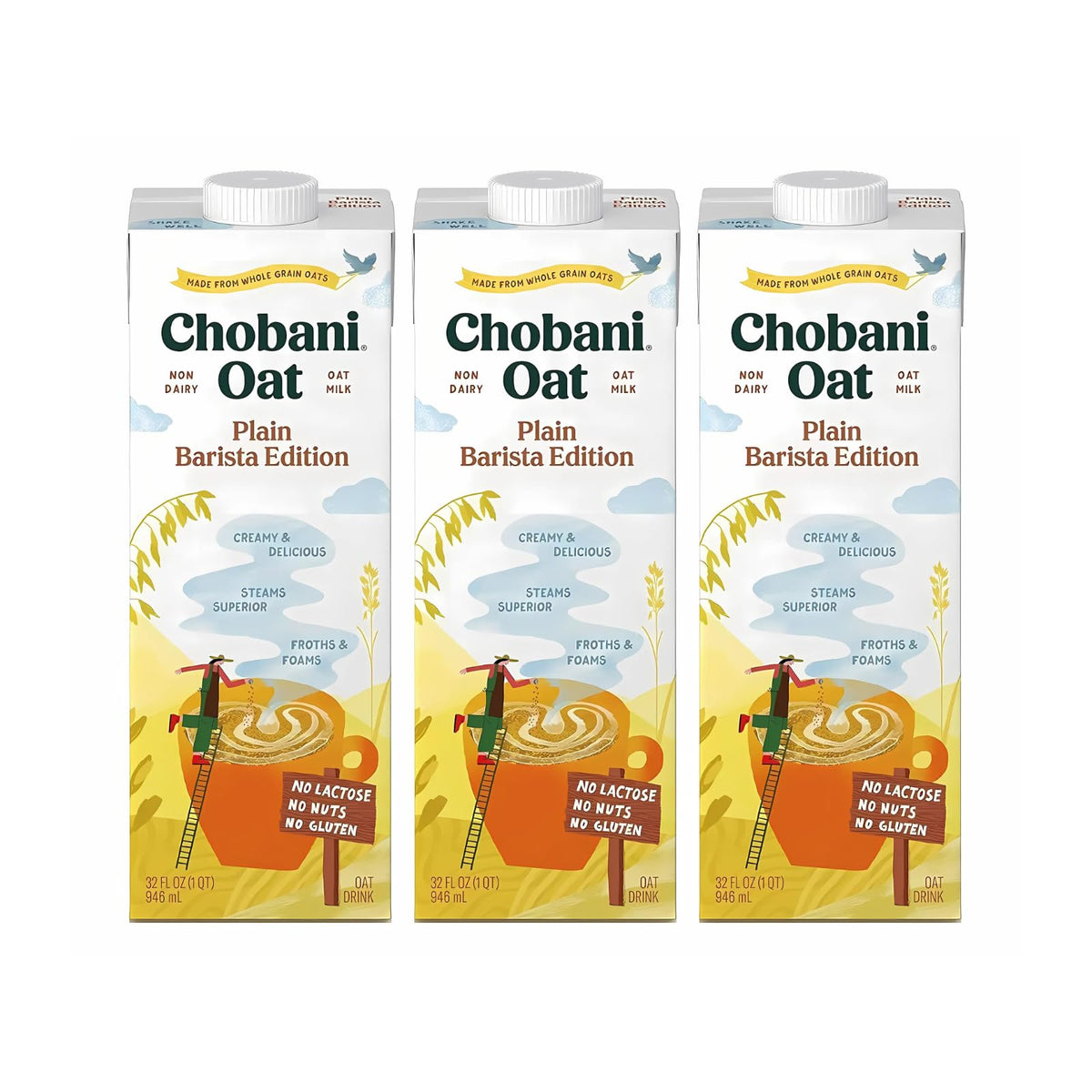 Chobani Oat Milk Barista Edition – Plain Shelf-Stable Non-Dairy Creamer (Pack of 3, 32 oz)