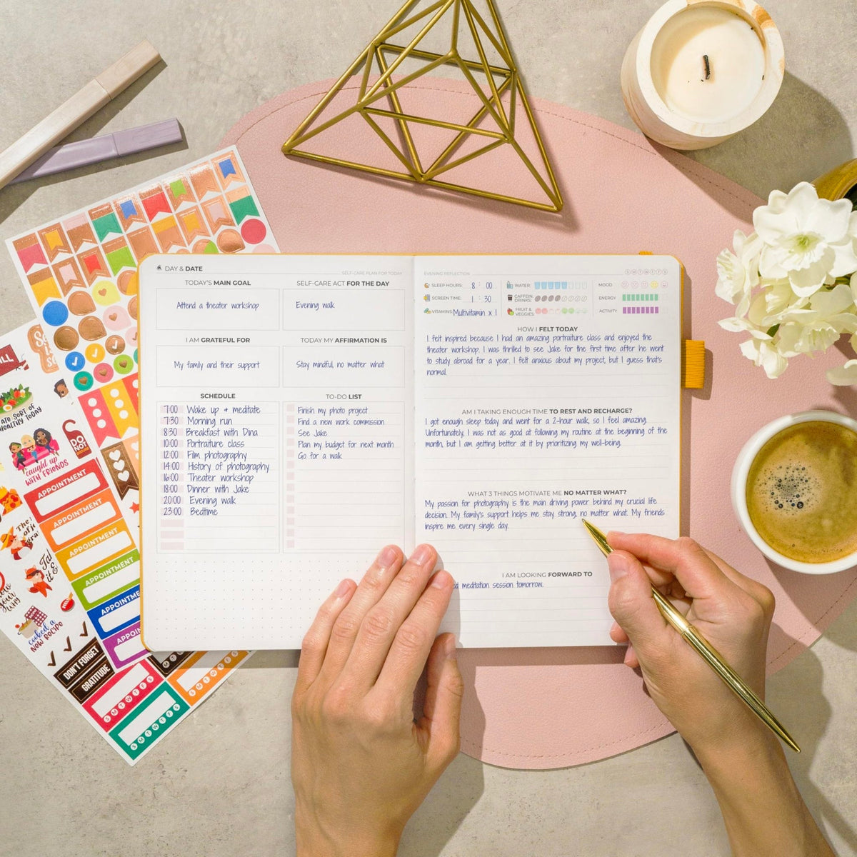Clever Fox Self-Care Journal for Women, Daily Planner 5.8x8.3 Amber Yellow
