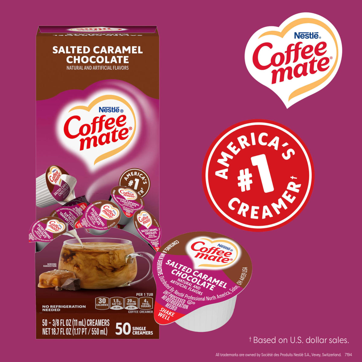 Coffee Mate Salted Caramel Chocolate Liquid Creamer Singles – Non-Dairy, Shelf-Stable, No Refrigeration, Pack of 200