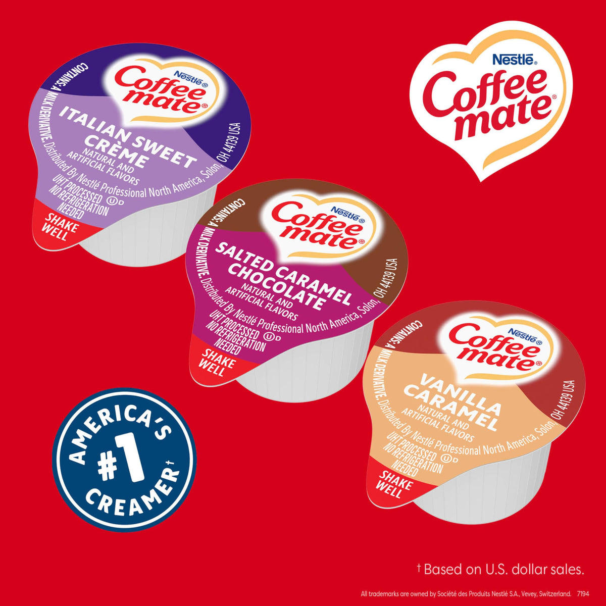 Coffee mate Creamer Singles Variety Pack: Italian Sweet Creme, Salted Caramel Chocolate, Vanilla Caramel (Non-Dairy, Shelf-Stable)