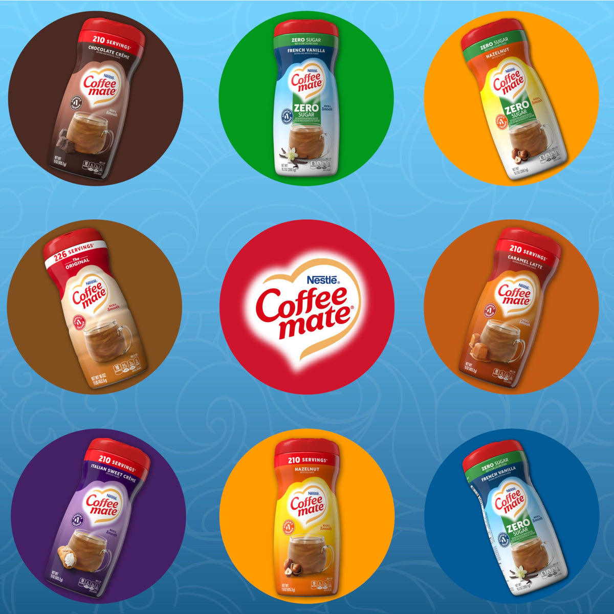 Coffee mate Zero Sugar Flavored Creamer 4 Pack – Vanilla Caramel, Hazelnut, French Vanilla, Chocolate Creme (10.2 oz bottles)