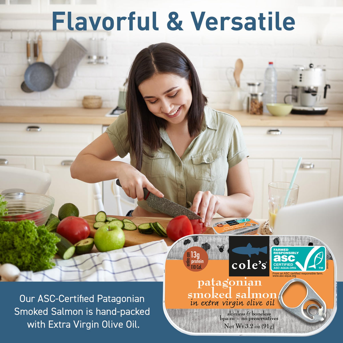 Cole's Seafood: Hand Packed Smoked Salmon in Olive Oil — Preservative Free, High Protein, 3.2 oz Can (Pack of 5)