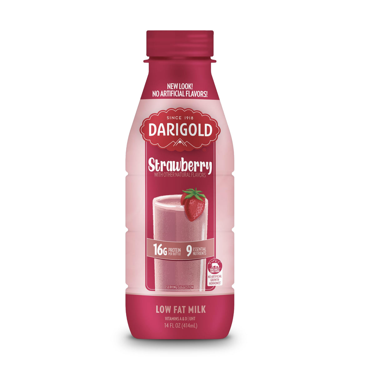 Darigold Strawberry 1 Percent Milk – Shelf-Stable 14oz, 12 Pack, 16g Protein, 9 Essential Nutrients, rbST-Free