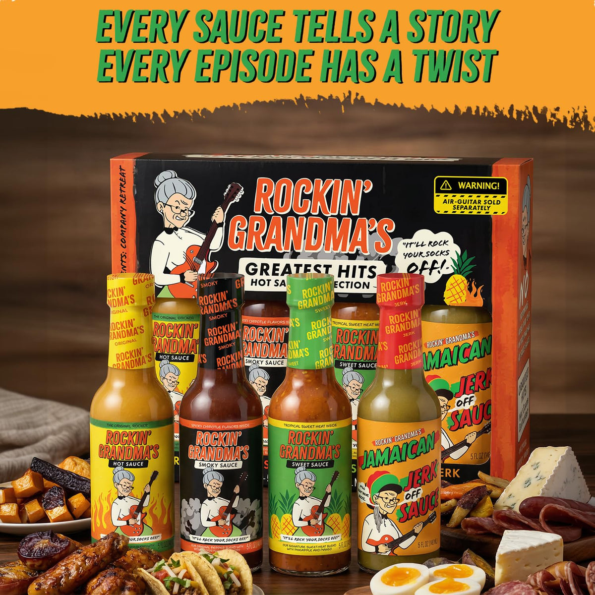 Rockin' Grandma's Sauce Variety Pack by Dave's Gourmet — 4 × 5 fl oz Bottles (Original, Smoky, Jamaican Jerk, Sweet) – As Seen on Jury Duty: Company Retreat