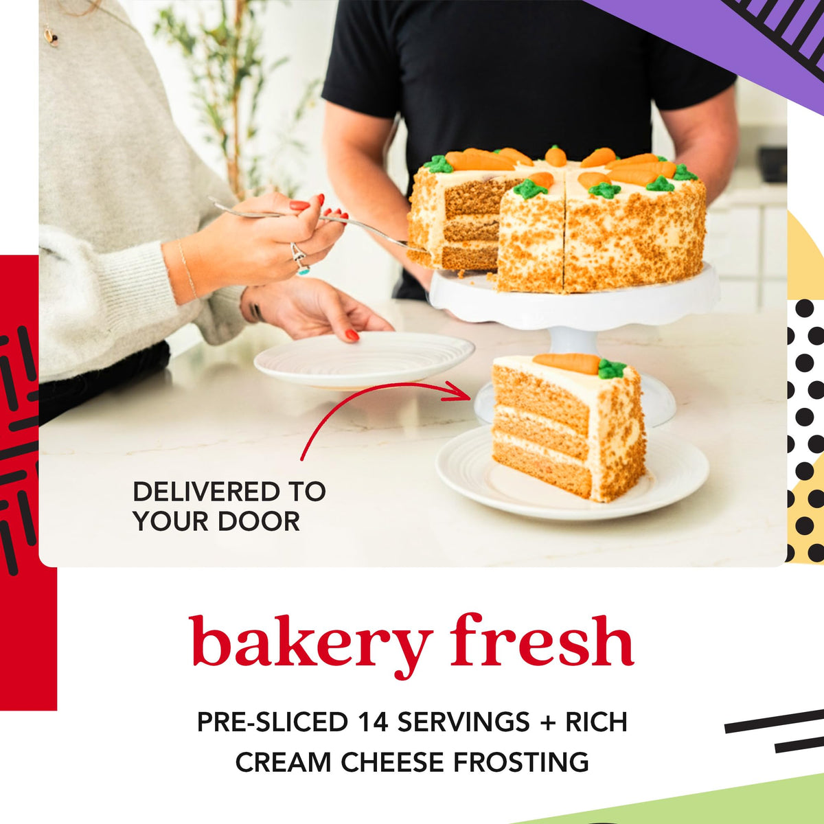 David's Cookies Carrot Cake 10 Inch - Pre-Sliced 14pc Layered Cake with Cream Cheese Frosting - Gourmet Bakery Dessert for Parties, Gifting, and Celebrations