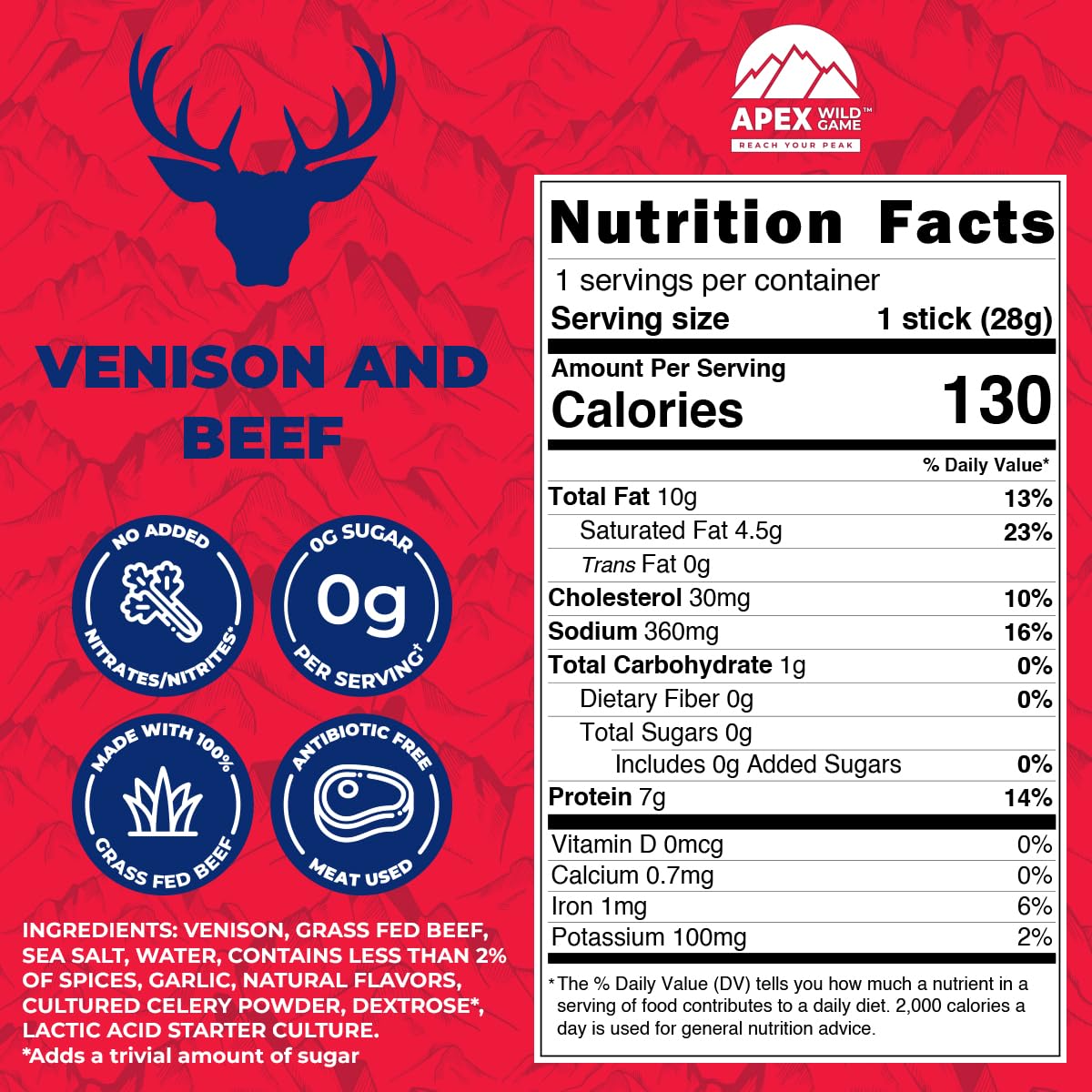 Deli Direct Apex Wild Game Venison Jerky – Gluten Free, Keto, Paleo, 12 x 1oz Sticks