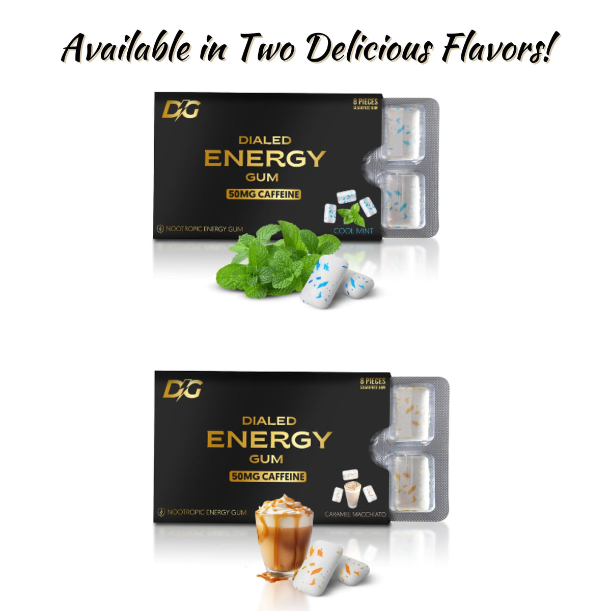 Dialed Energy Gum (112pc) — 50mg Natural Caffeine | L-Theanine + Taurine | Sugar Free, 0 Calories | Xylitol | Cool Mint
