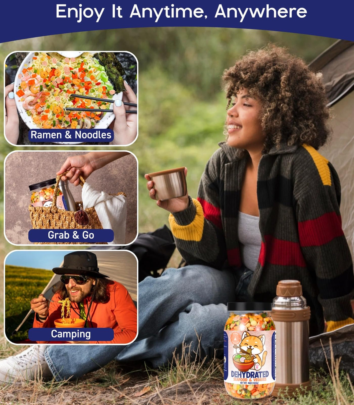 Egcina 16oz Freeze-Dried Seafood & Veg Mix – 11-Ingredient Dehydrated Toppings for Ramen, 454g