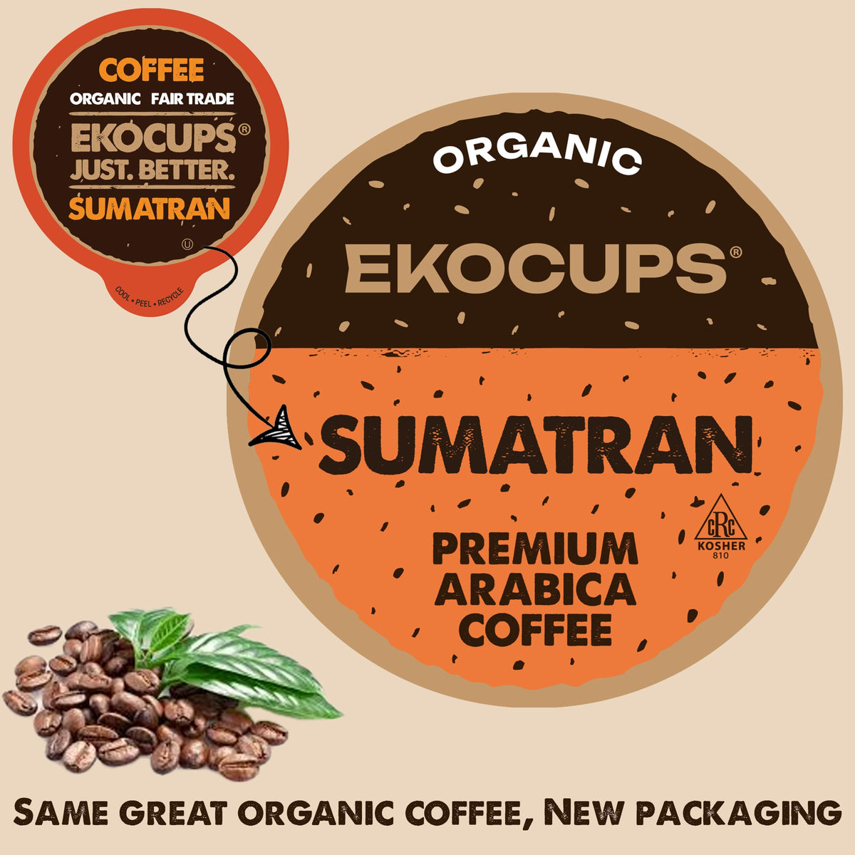 EKOCUPS Organic Sumatra Coffee Pods – 30% More Coffee per Cup, 40 Count | Fair Trade Dark Roast