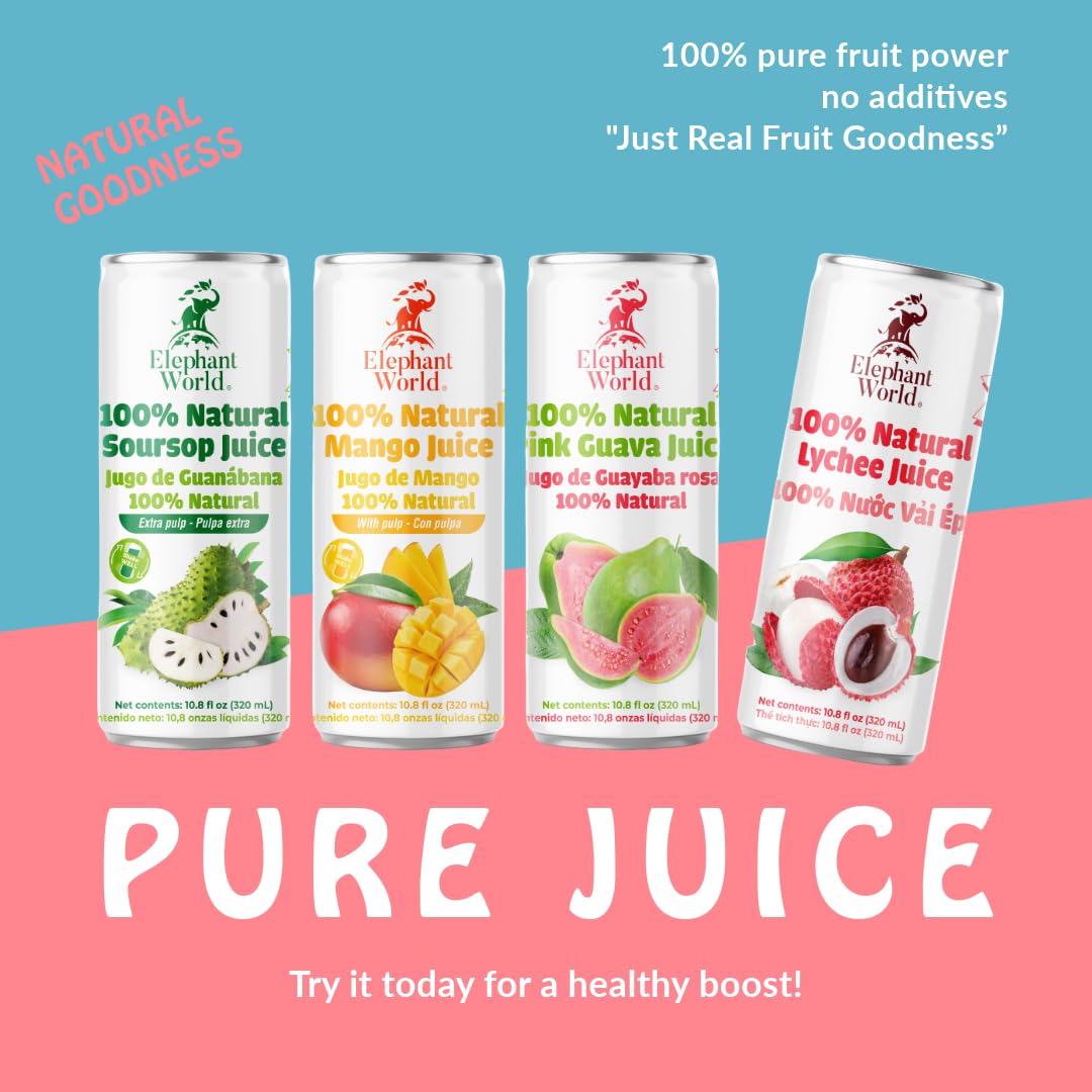 Elephant World 100% Natural Soursop Juice Pack of 12 | Guanabana 320 ml