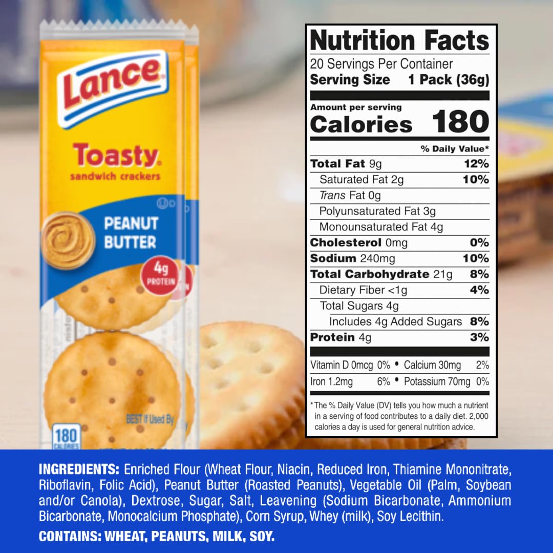 ELI&VAL Lance Toasty Peanut Butter Sandwich Crackers - 40-Pack On-The-Go Snack